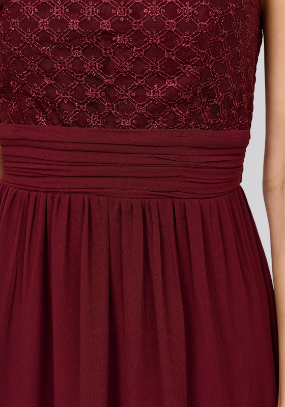Платье длины мини с кружевным лифом (Бордовый) - Платье длины мини с кружевным лифом (Бордовый)