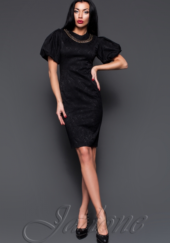 Платье футляр с рукавом фонарь JDN10 черное - Платье футляр с рукавом фонарь JDN10 черное