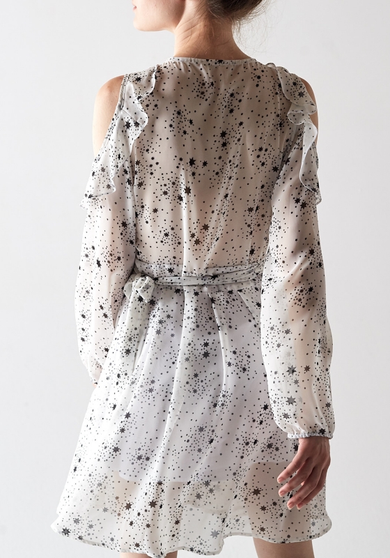 Летнее платье мини со звездным узором (белое) - Летнее платье мини со звездным узором (белое)