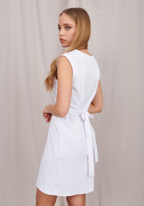 Платье длины мини на запах с поясом (Белый) - Платье длины мини на запах с поясом (Белый)