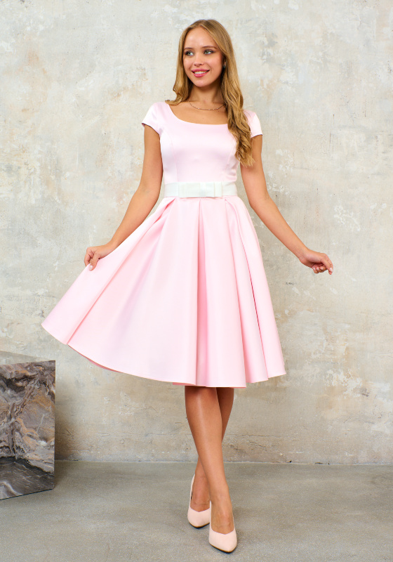 Коктейльное платье из атласа длины миди Кейт (розовый) - Коктейльное платье из атласа длины миди Кейт (розовый)