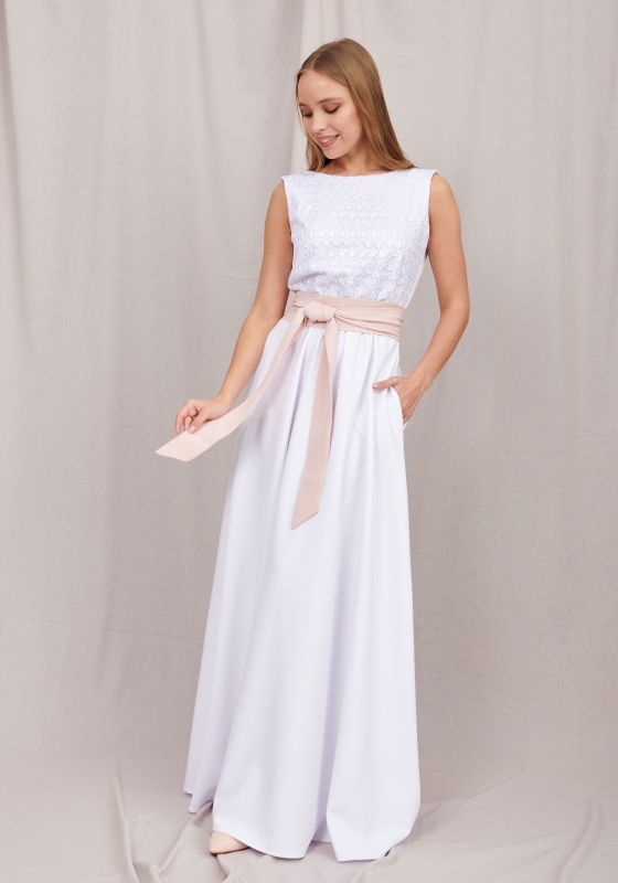 Вечернее платье с кружевом длины макси (Агния белый) - Вечернее платье с кружевом длины макси (Агния белый)