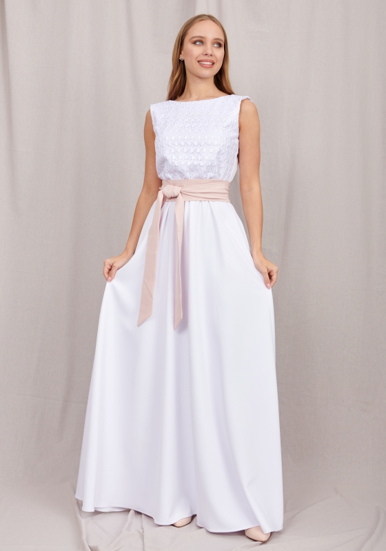 Вечернее платье с кружевом длины макси (Агния белый) - Вечернее платье с кружевом длины макси (Агния белый)