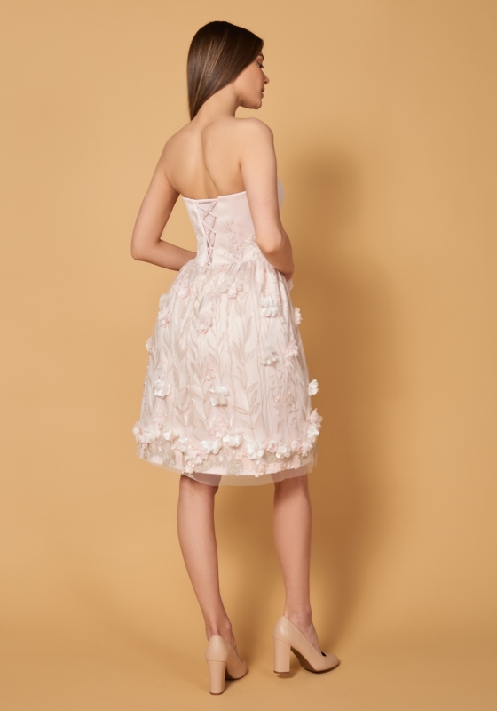 Эксклюзивное корсетное платье с 3D вышивкой, пудра  - Эксклюзивное корсетное платье с 3D вышивкой, пудра 