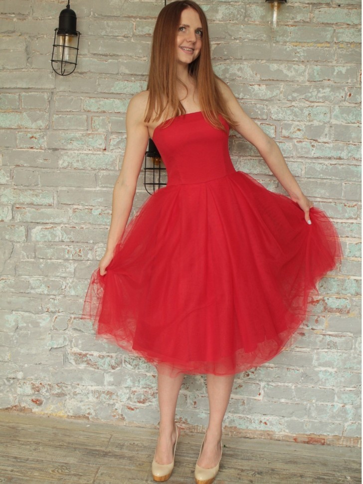 Платье с пышной юбкой  миди  LUCY Sola_M_178 красное