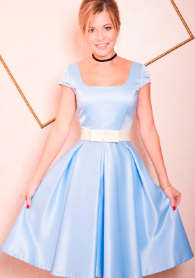 Атласное платье с юбкой солнце Кейт 2 голубое 