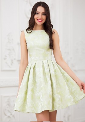 Короткое платье с юбкой солнце без рукавов Eva 5211 салатовое      