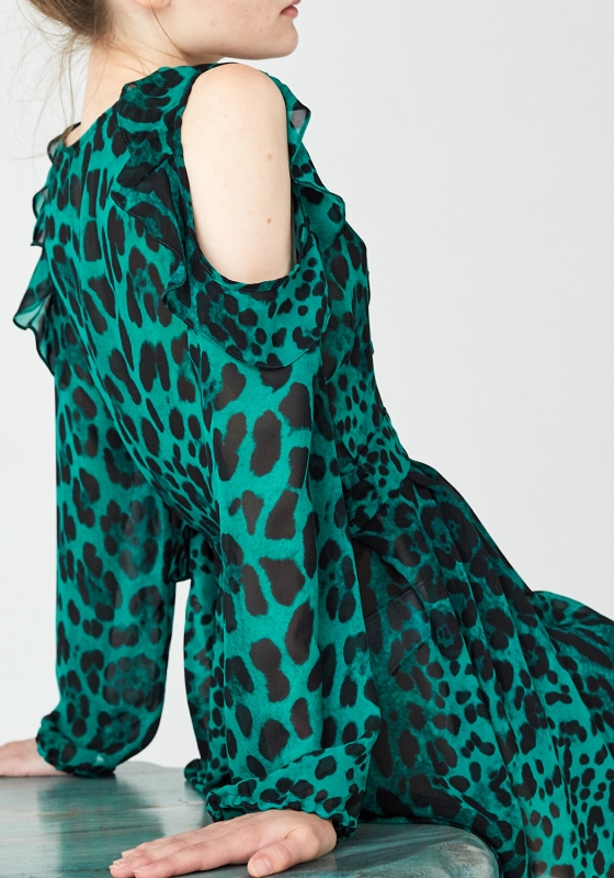 Повседневное платье миди с леопардовым принтом (изумрудное) - Повседневное платье миди с леопардовым принтом (изумрудное)