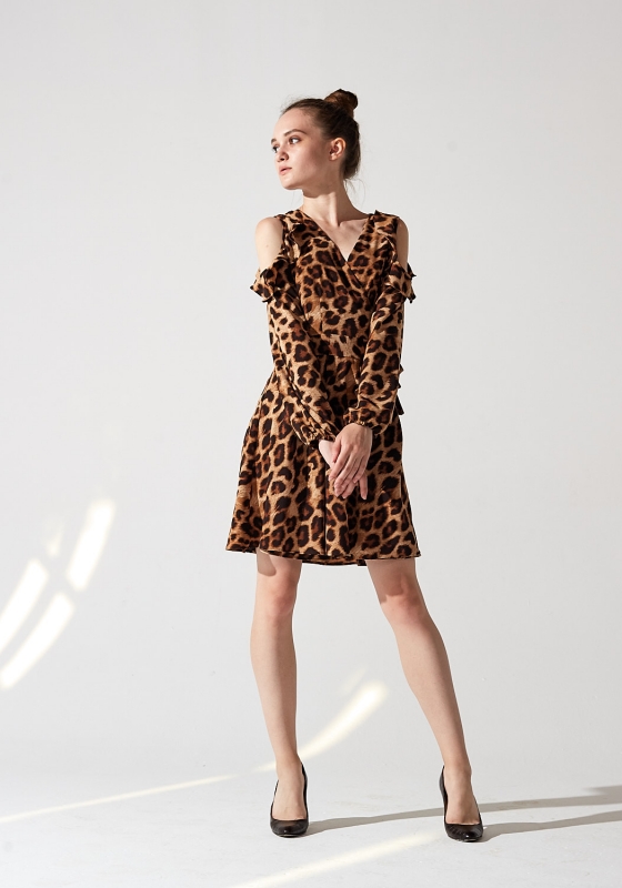 Повседневное платье мини с леопардовым принтом (коричневое) - Повседневное платье мини с леопардовым принтом (коричневое)