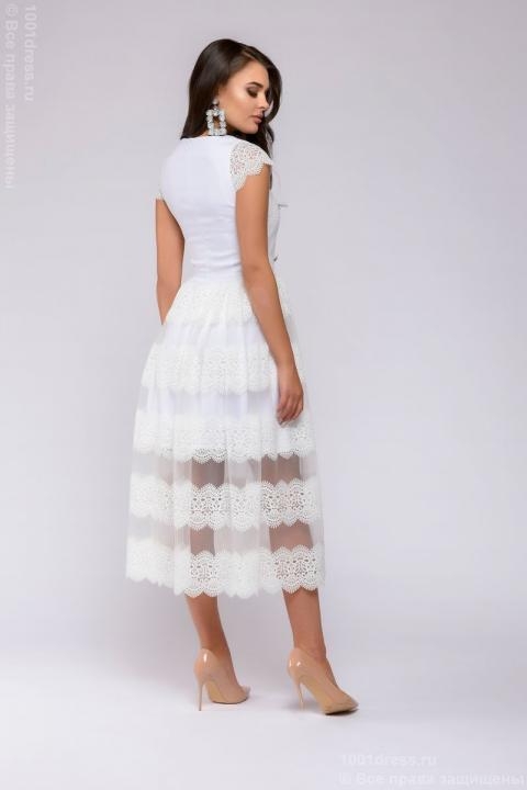 Платье белое кружевное длины миди - Платье белое кружевное длины миди