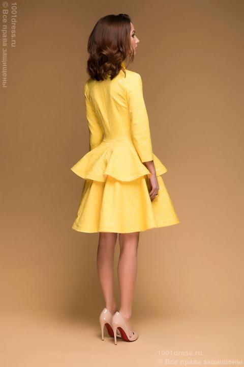 Платье желтое длины мини с баской и рукавами 3/4 - Платье желтое длины мини с баской и рукавами 3/4