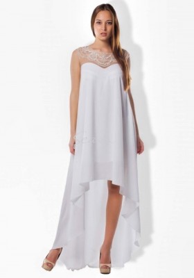 Длинное асимметричное платье без рукавов  Seam 4392 белое 