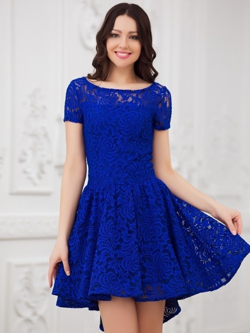Кружевное платье с пышной юбкой солнце  Eva 5231 синее 