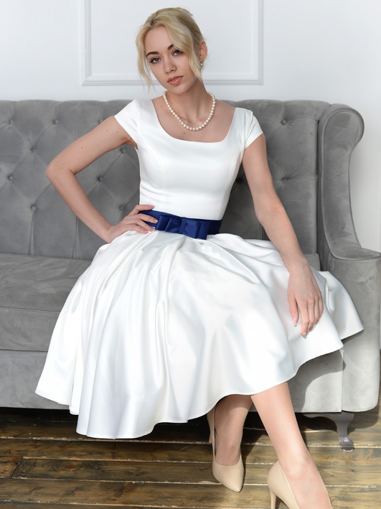 Коктейльное платье из атласа длины миди Кейт (белый)