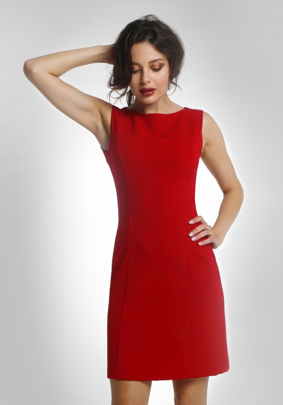 Платье для офиса / Платье футляр классический с рельефом без рукава (красный) - Платье для офиса / Платье футляр классический с рельефом без рукава (красный)